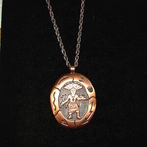 Vtg 1960's Bell Trading Post Solid Copper Dancing Kachina Pendant NECKLACE E96